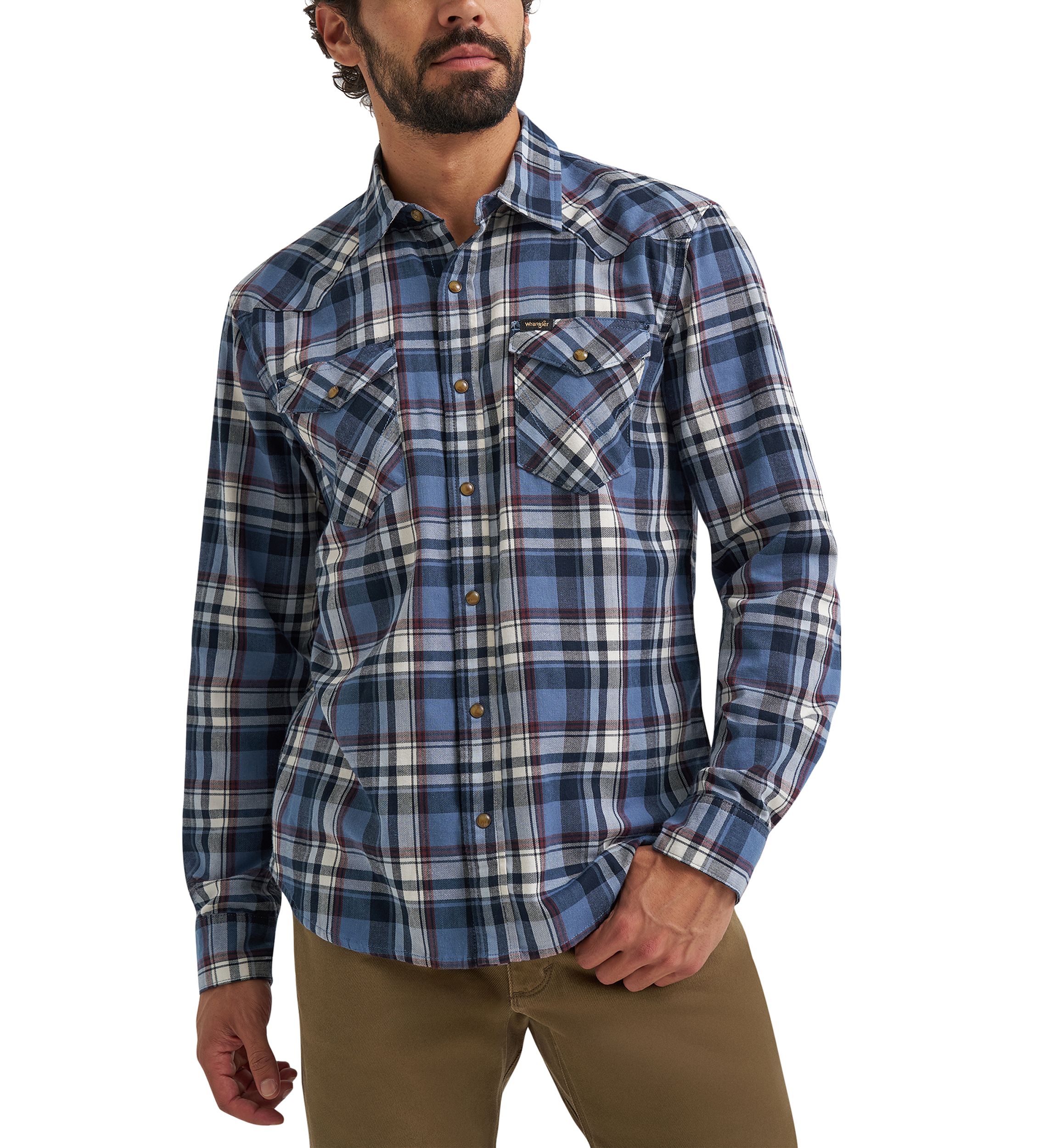 Mens Long Sleeve Broken Twill Plaid Printed Shirt