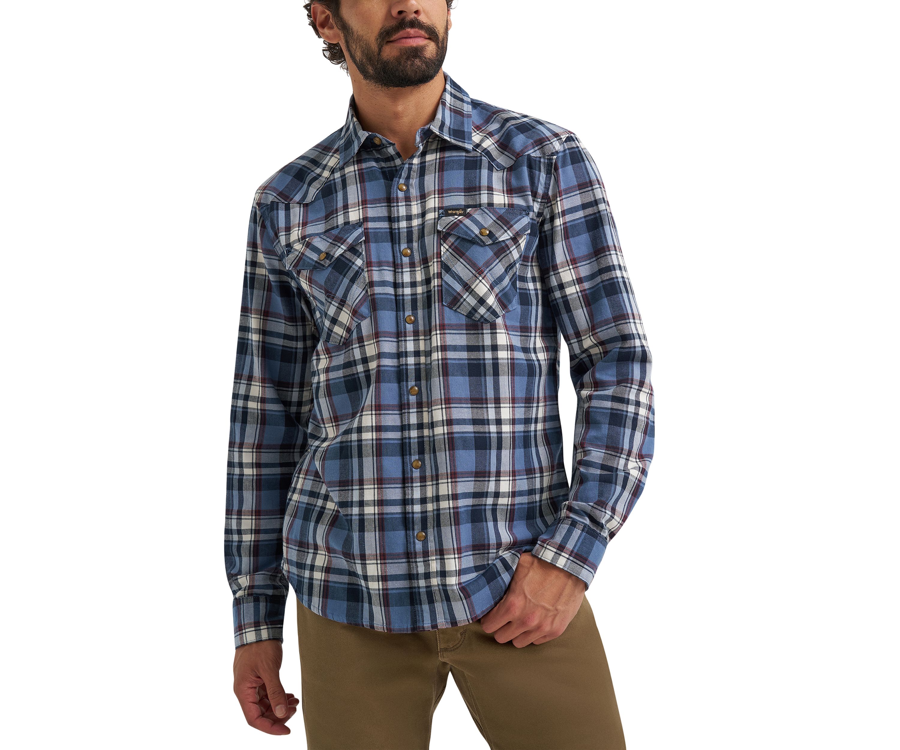 Mens Long Sleeve Broken Twill Plaid Printed Shirt