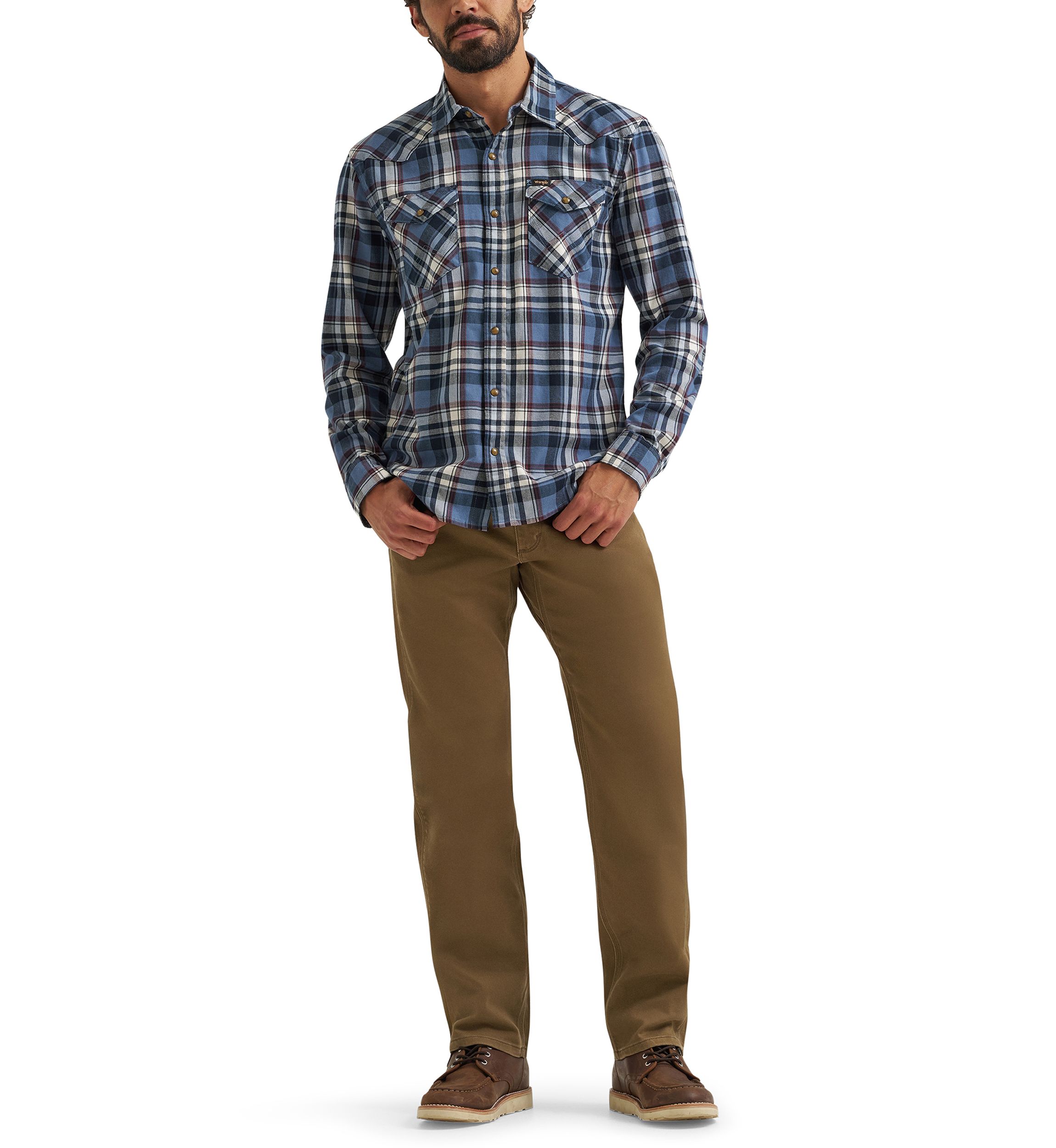 Mens Long Sleeve Broken Twill Plaid Printed Shirt