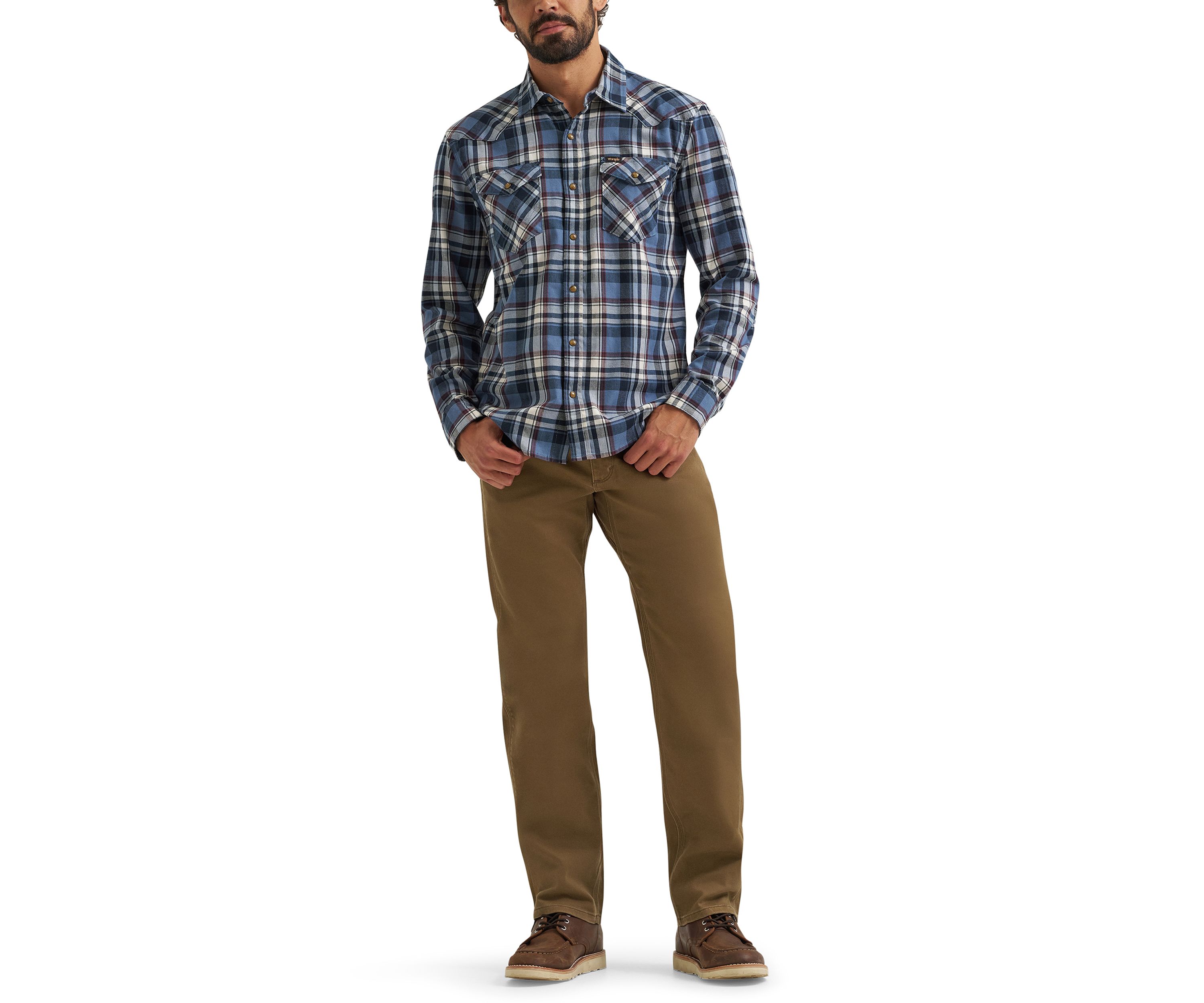 Mens Long Sleeve Broken Twill Plaid Printed Shirt