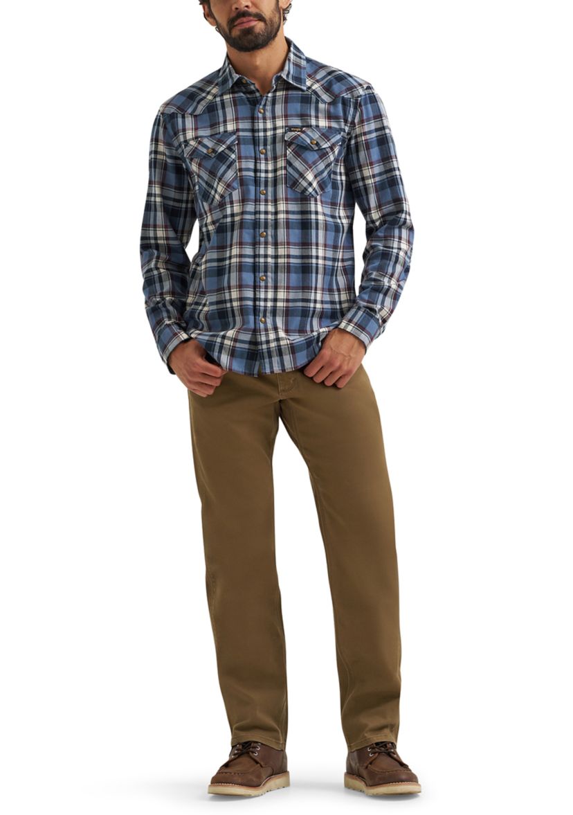 Mens Long Sleeve Broken Twill Plaid Printed Shirt