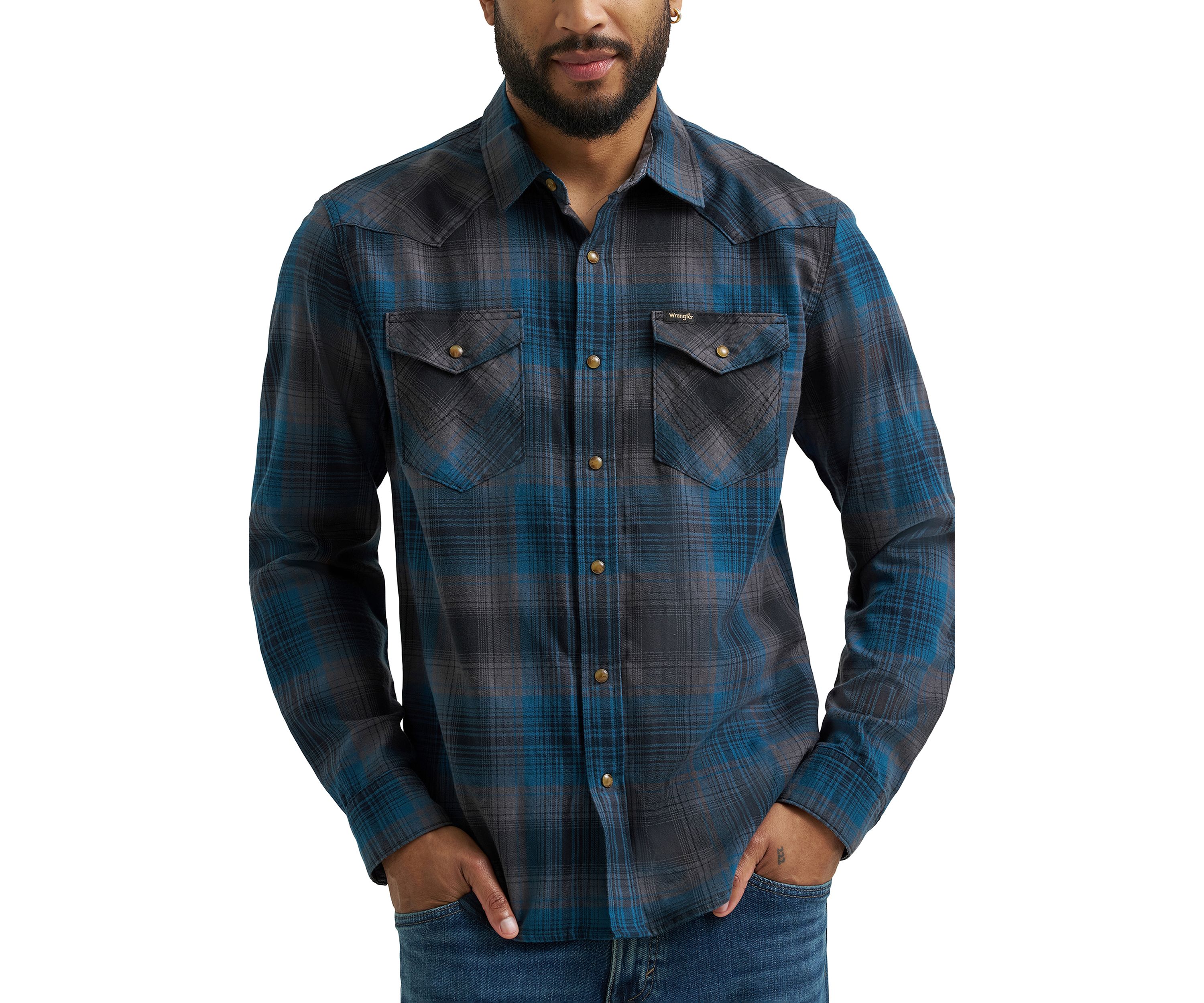 Mens Broken Twill Long Sleeve Plaid Shirt