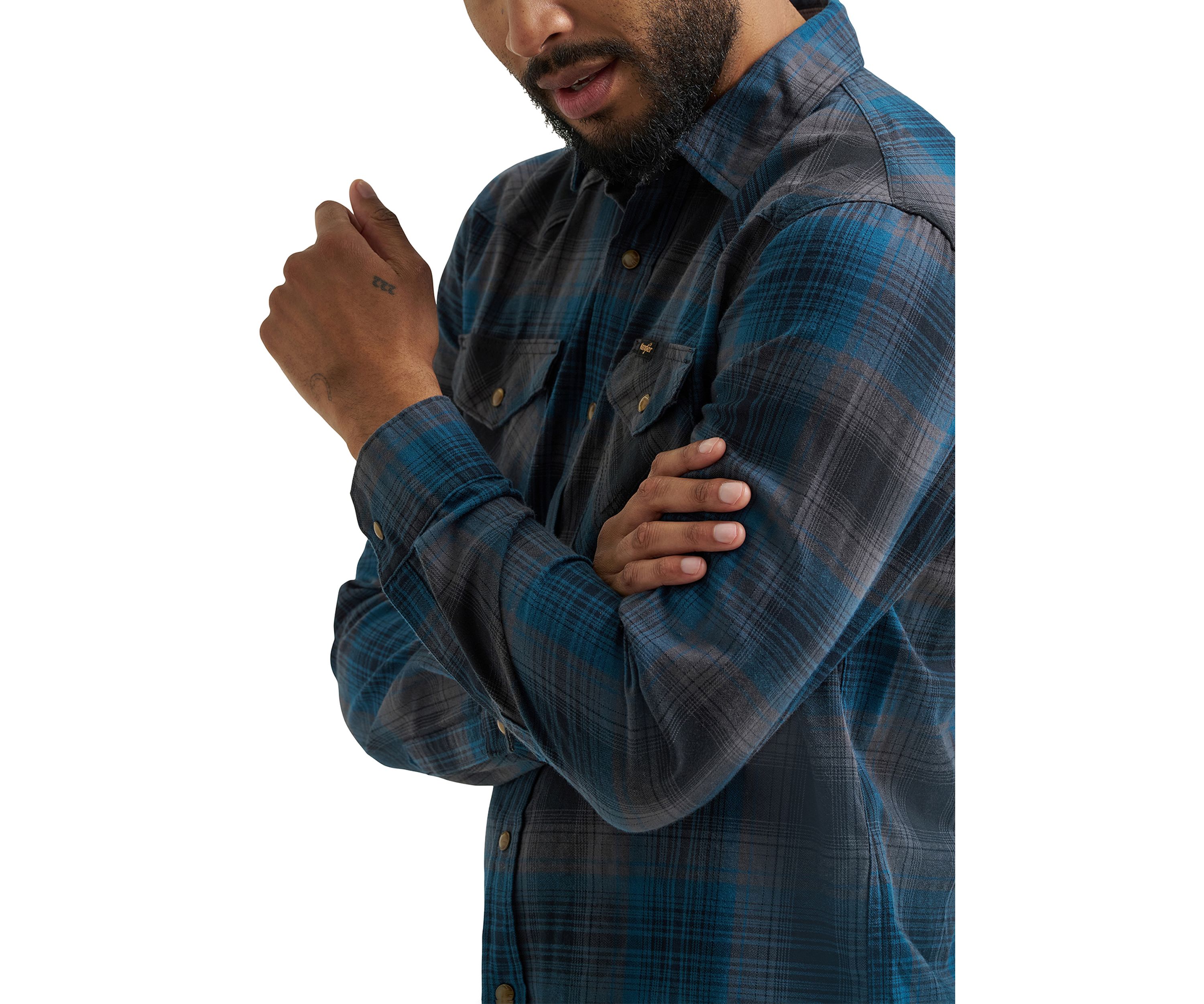 Mens Broken Twill Long Sleeve Plaid Shirt