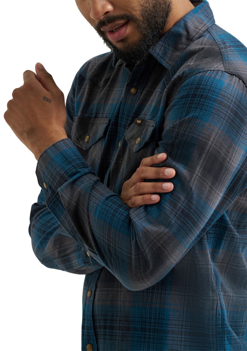 Mens Broken Twill Long Sleeve Plaid Shirt