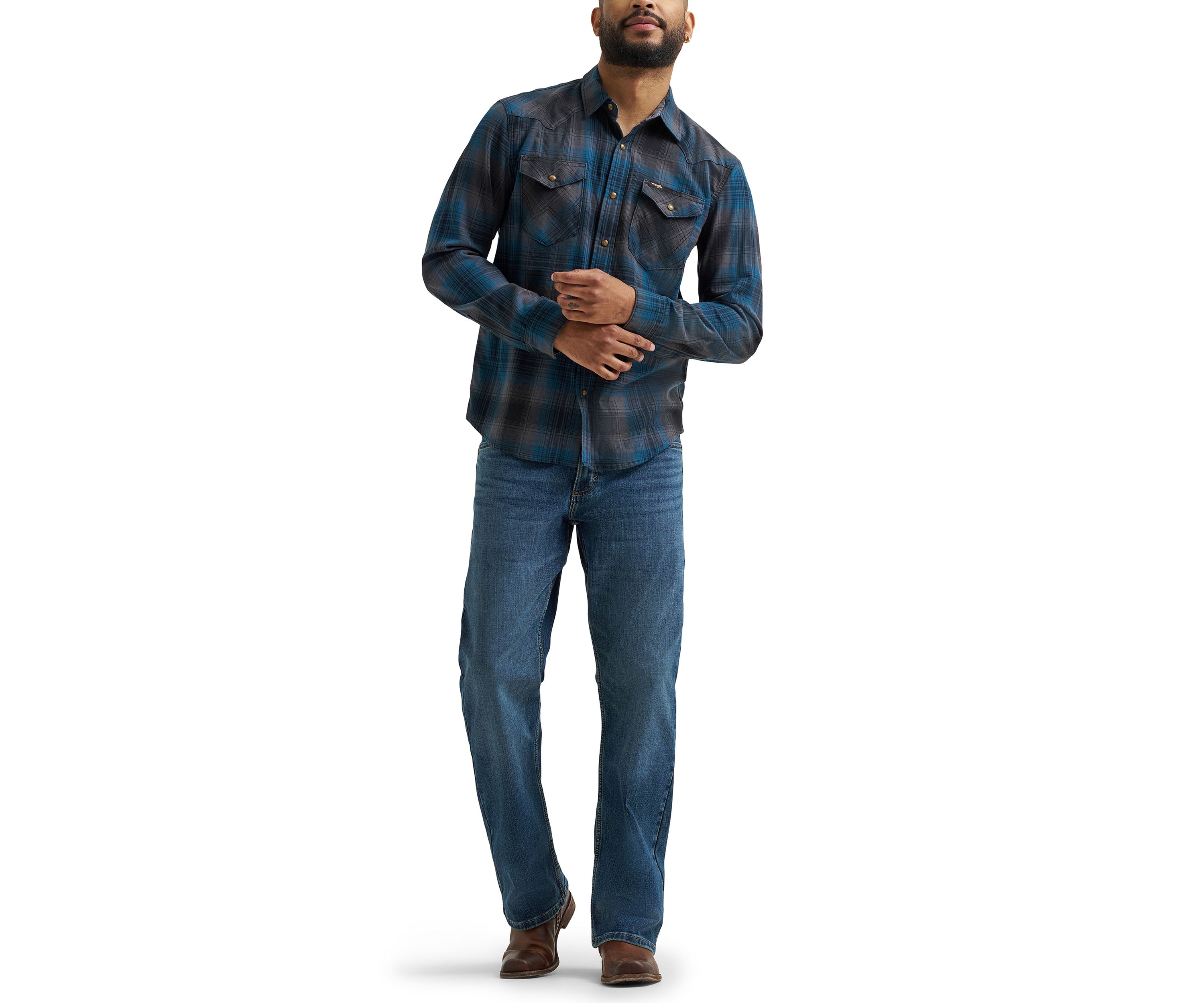 Mens Broken Twill Long Sleeve Plaid Shirt
