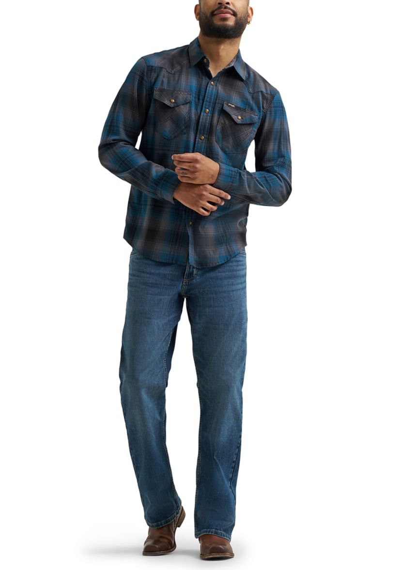 Mens Broken Twill Long Sleeve Plaid Shirt