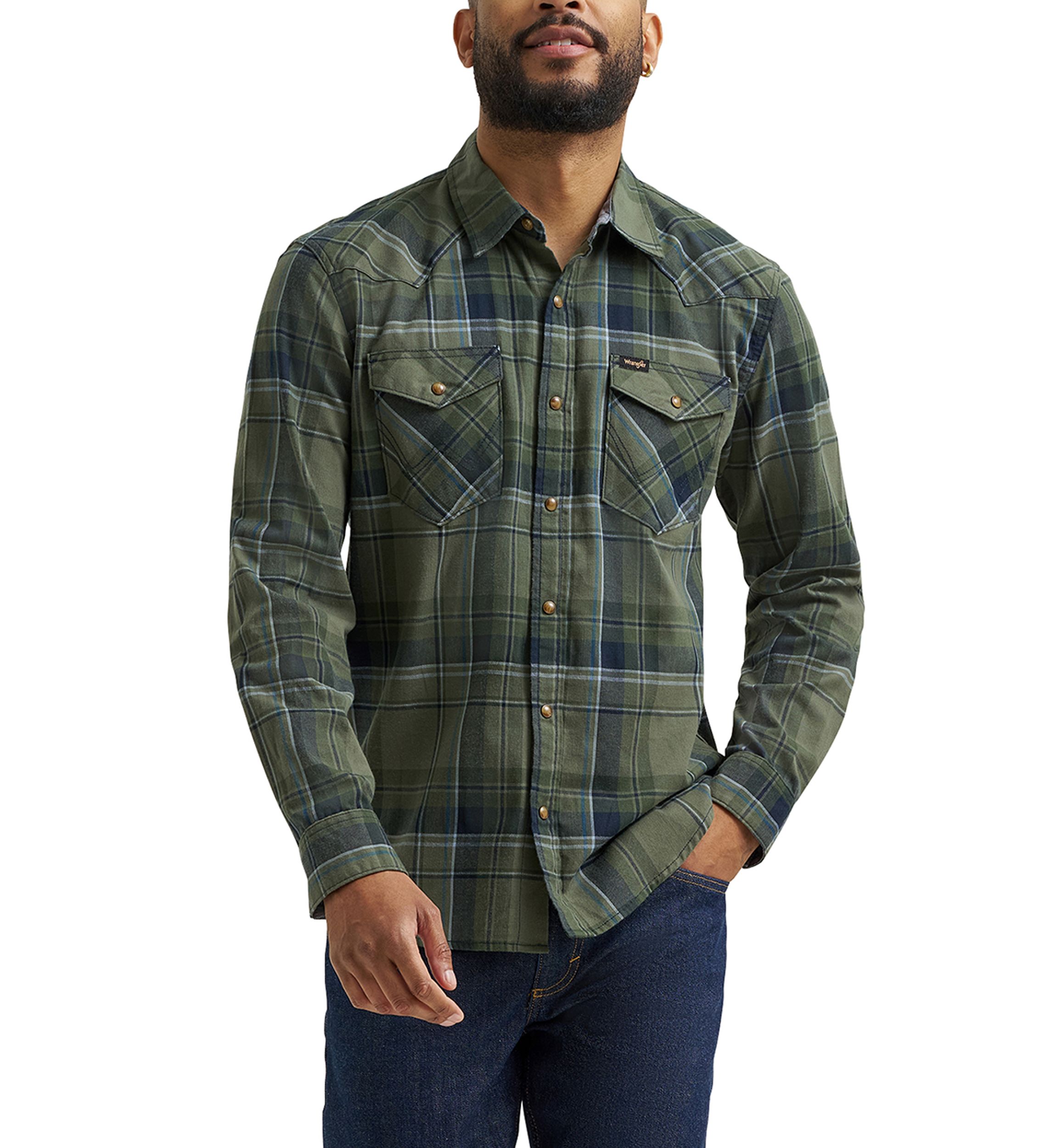 Mens Broken Twill Long Sleeve Plaid Shirt