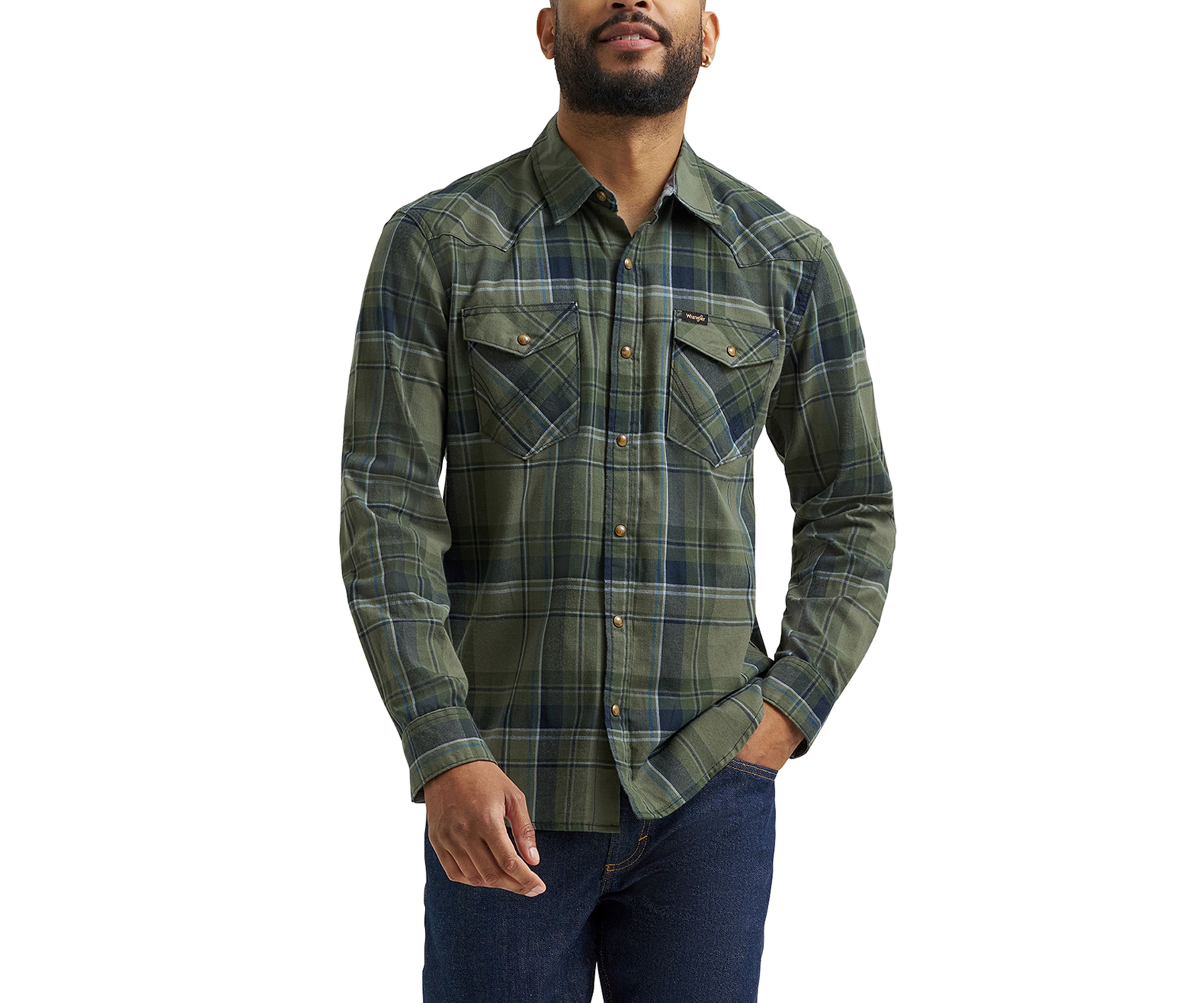 Mens Broken Twill Long Sleeve Plaid Shirt