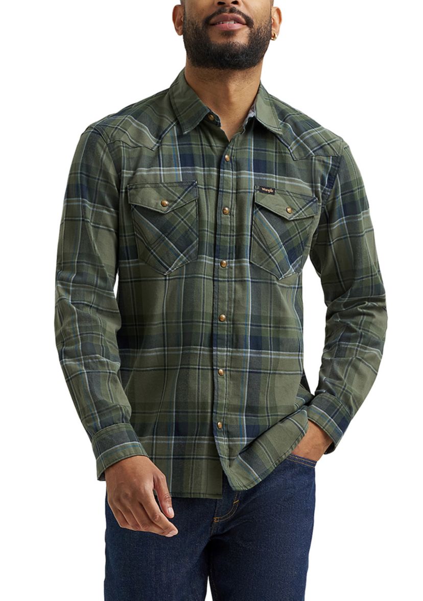 Mens Broken Twill Long Sleeve Plaid Shirt
