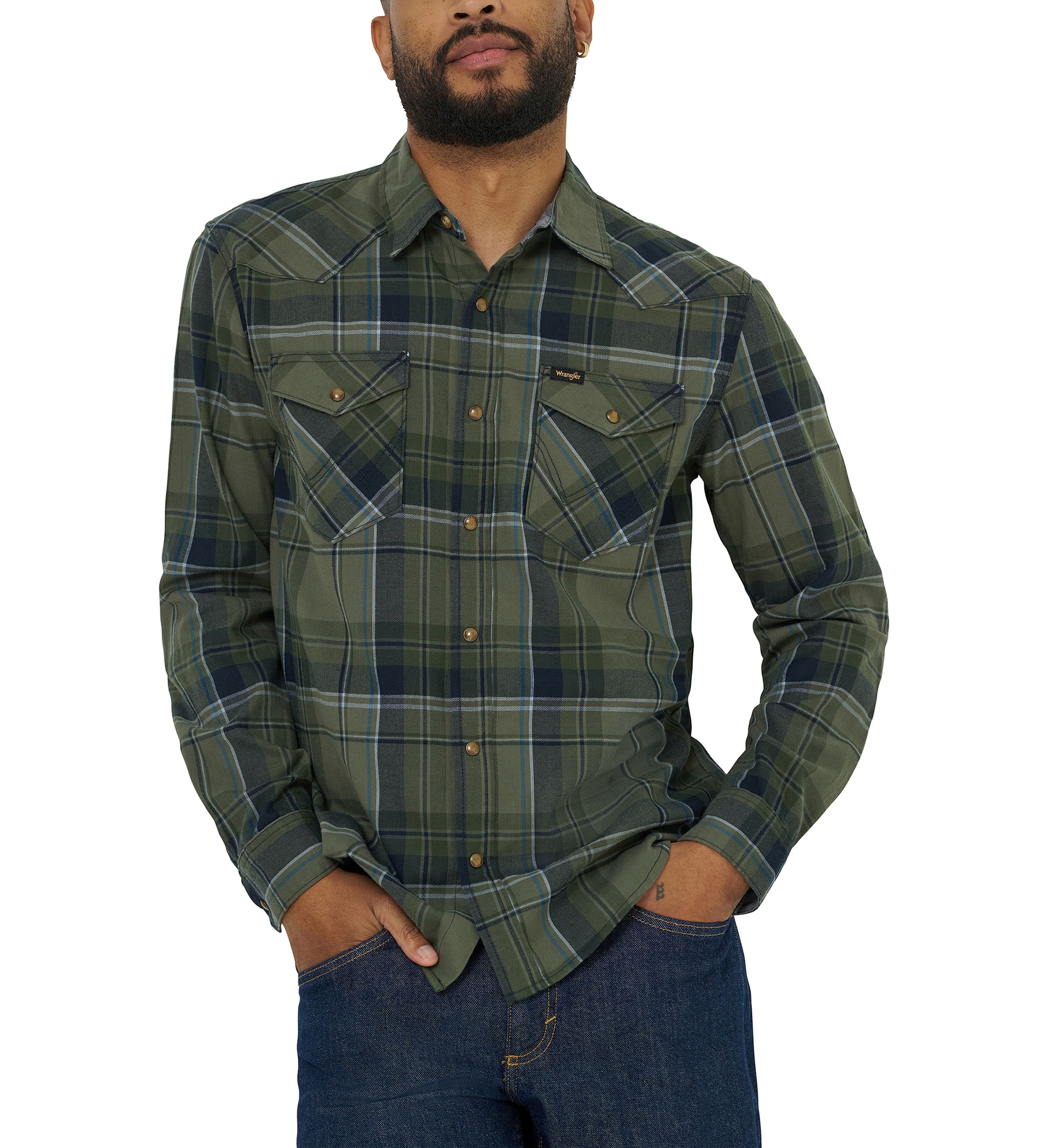 Mens Broken Twill Long Sleeve Plaid Shirt