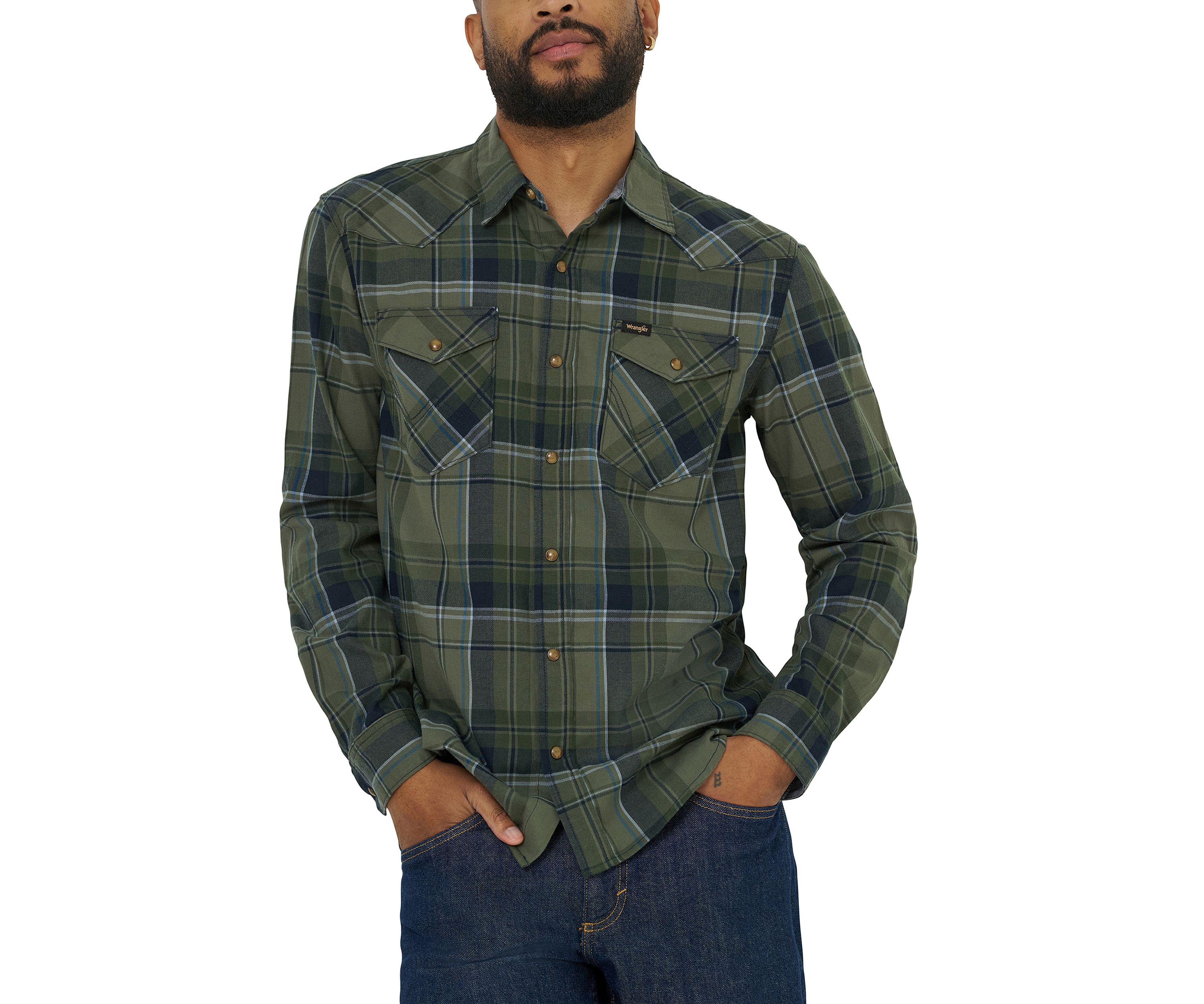 Mens Broken Twill Long Sleeve Plaid Shirt