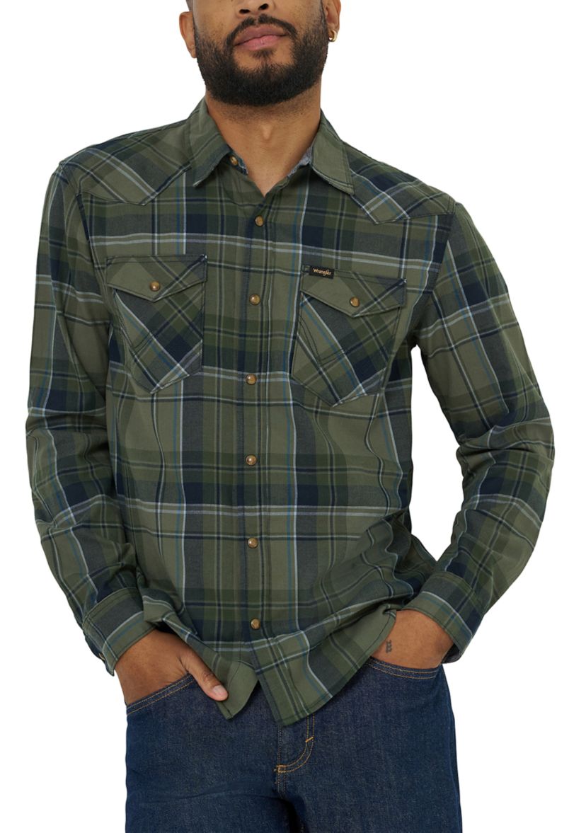 Mens Broken Twill Long Sleeve Plaid Shirt