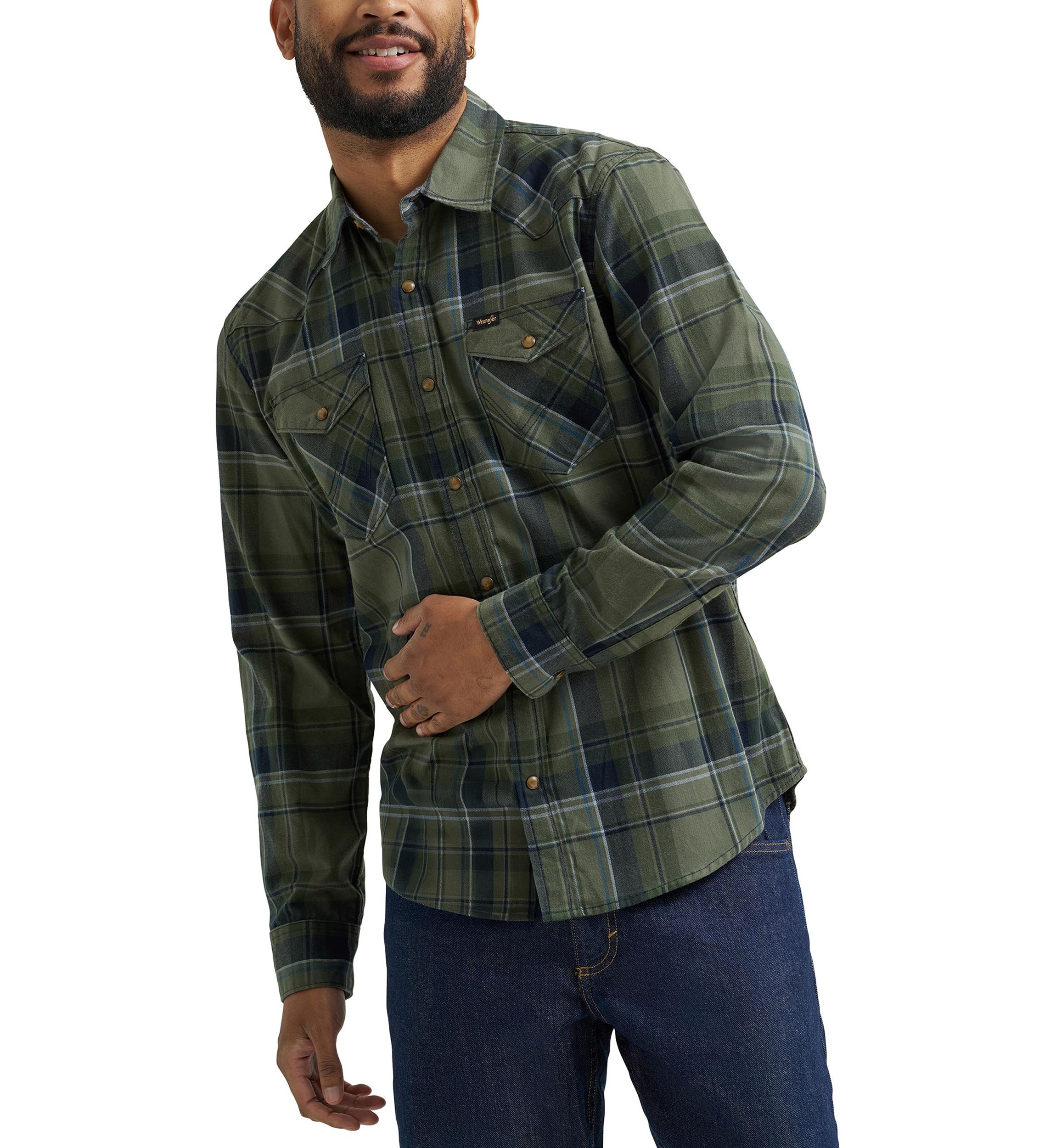 Mens Broken Twill Long Sleeve Plaid Shirt