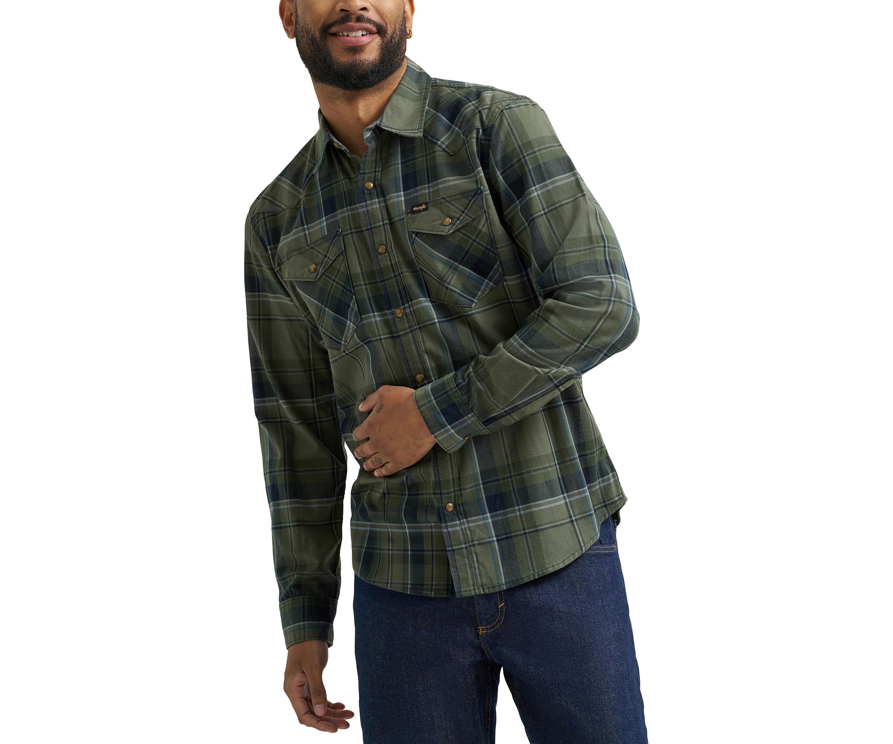 Mens Broken Twill Long Sleeve Plaid Shirt