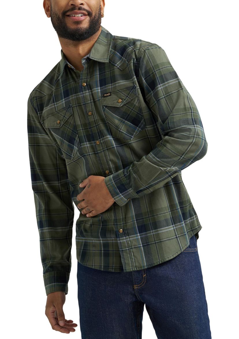 Mens Broken Twill Long Sleeve Plaid Shirt