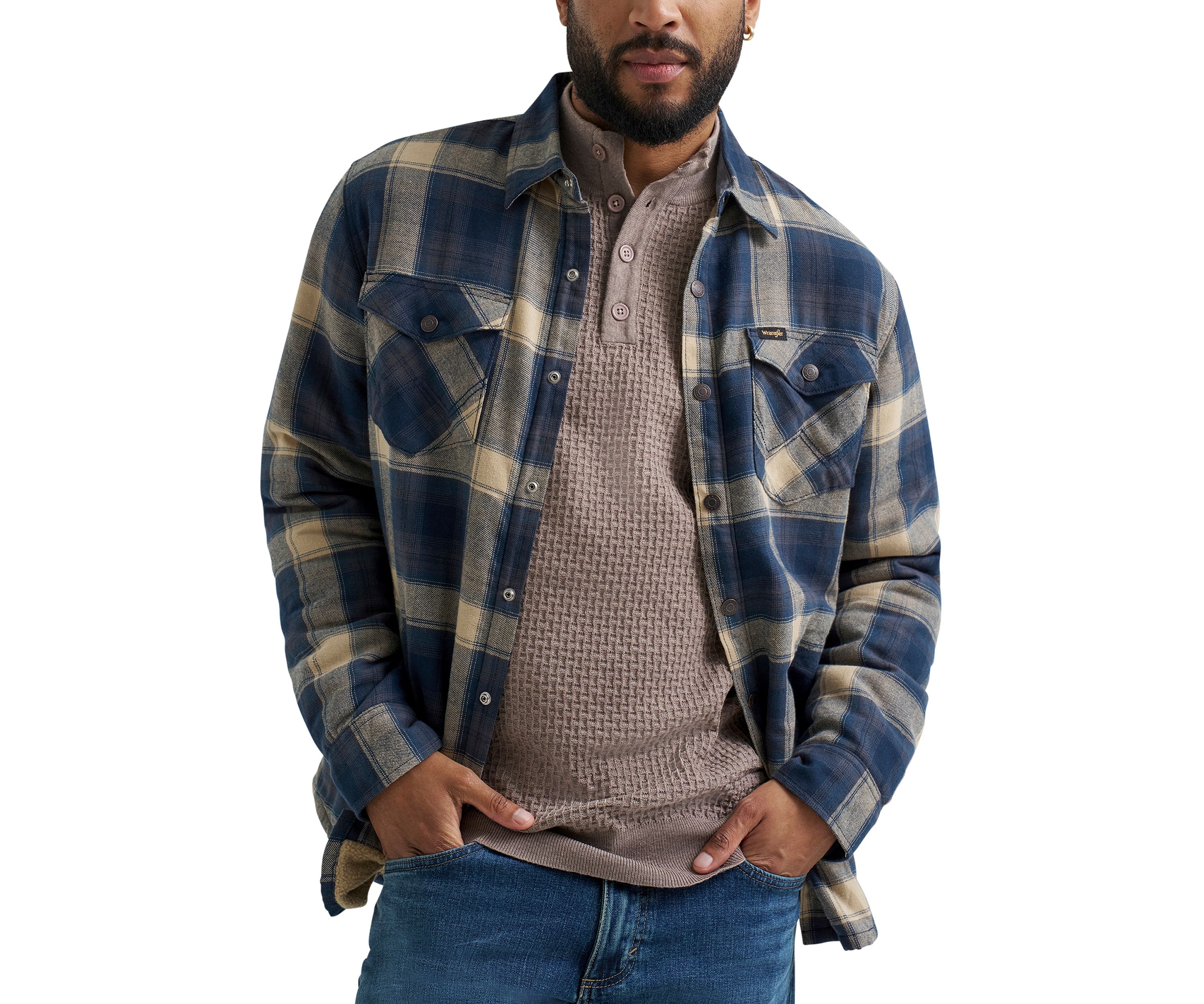 Mens Plaid Printed Sherpa Lined Flannel Shirt