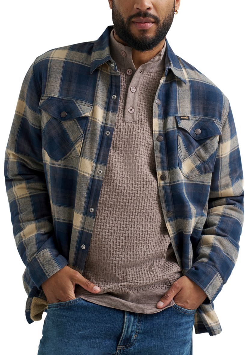 Mens Plaid Printed Sherpa Lined Flannel Shirt