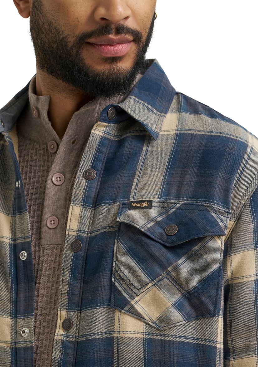 Mens Plaid Printed Sherpa Lined Flannel Shirt