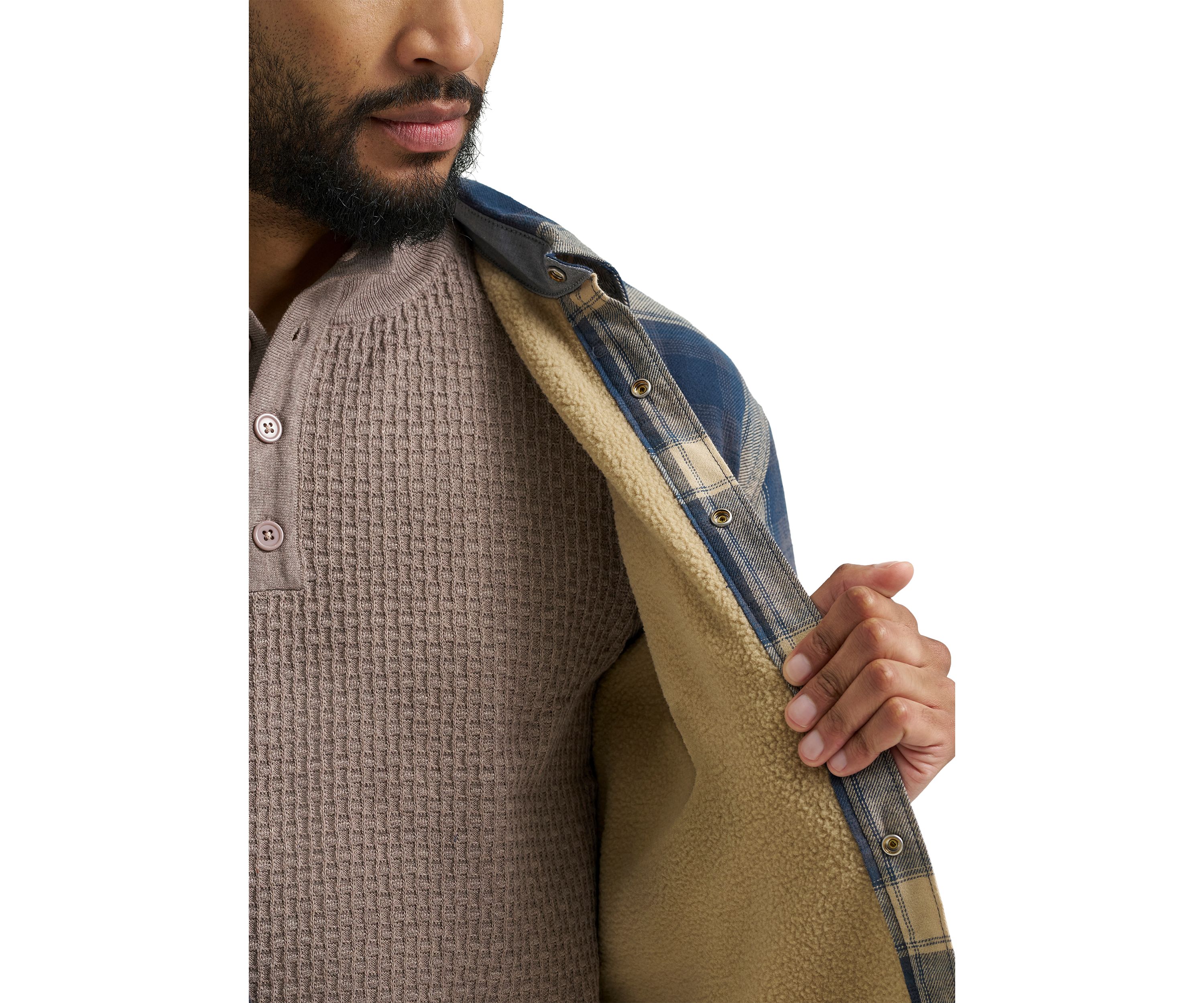 Mens Plaid Printed Sherpa Lined Flannel Shirt