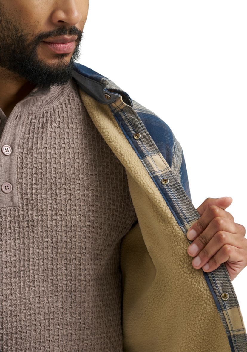 Mens Plaid Printed Sherpa Lined Flannel Shirt