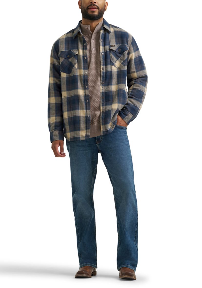 Mens Plaid Printed Sherpa Lined Flannel Shirt