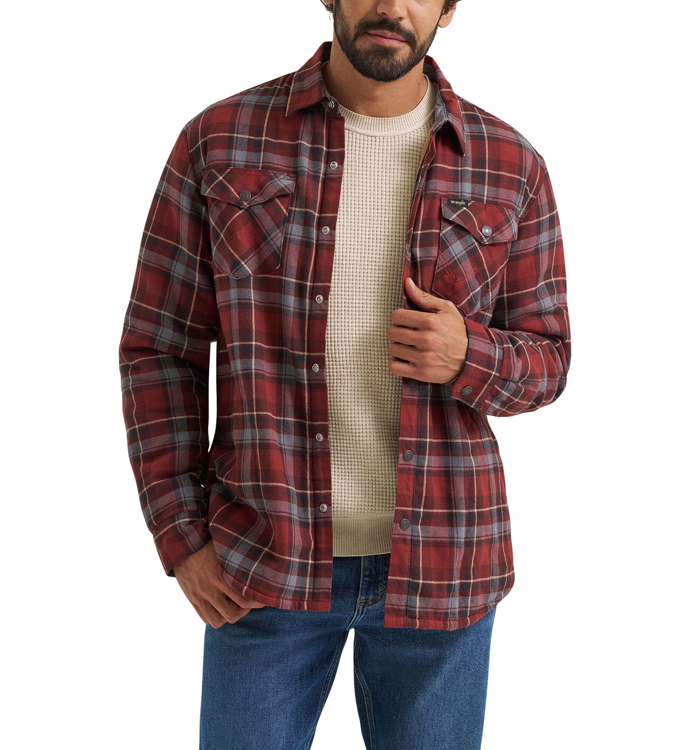Mens Sherpa Lined Plaid Printed Shirt