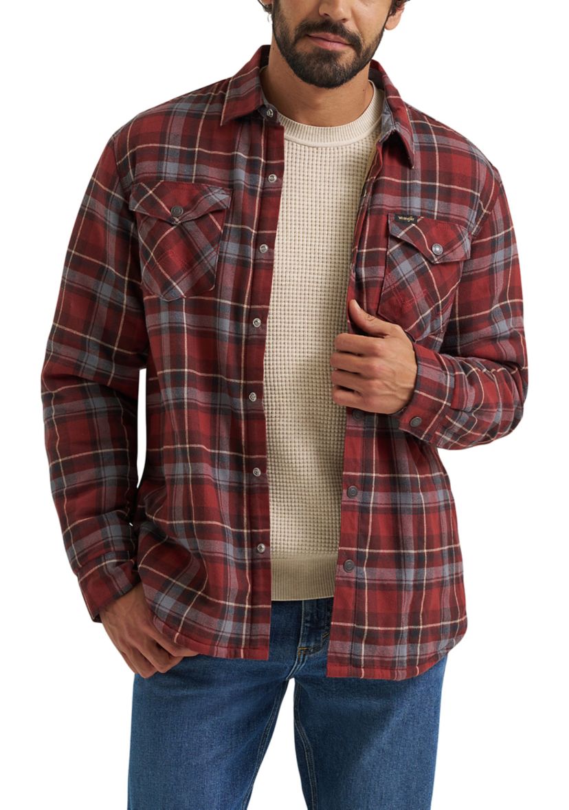 Mens Sherpa Lined Plaid Printed Shirt