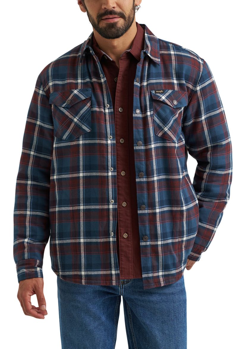 Mens Sherpa Lined Plaid Printed Shirt