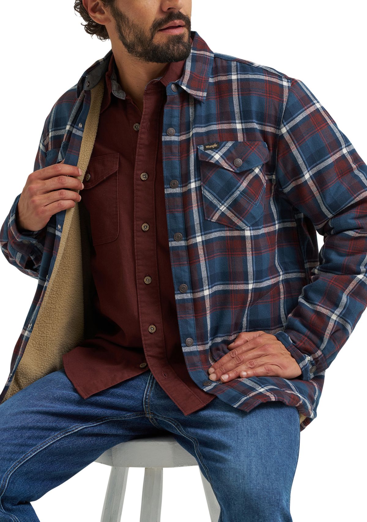 Mens Sherpa Lined Plaid Printed Shirt