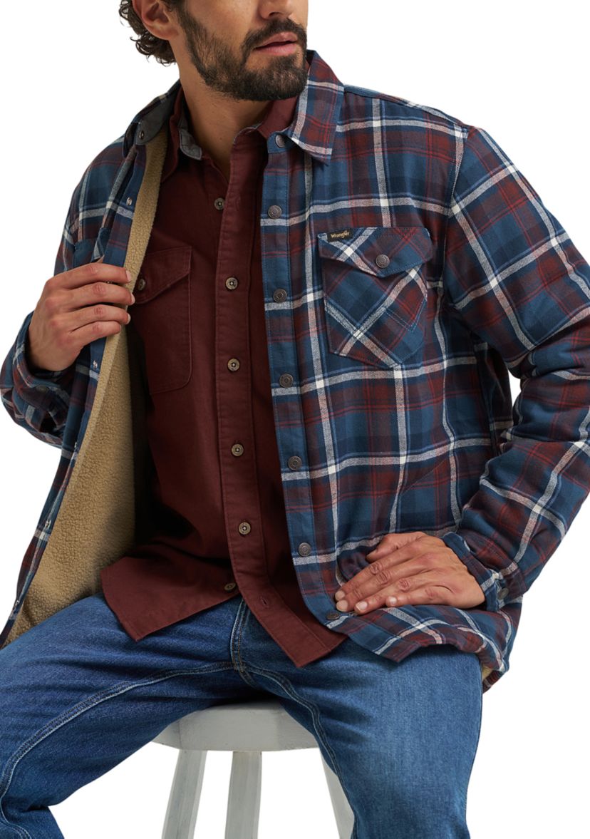 Mens Sherpa Lined Plaid Printed Shirt