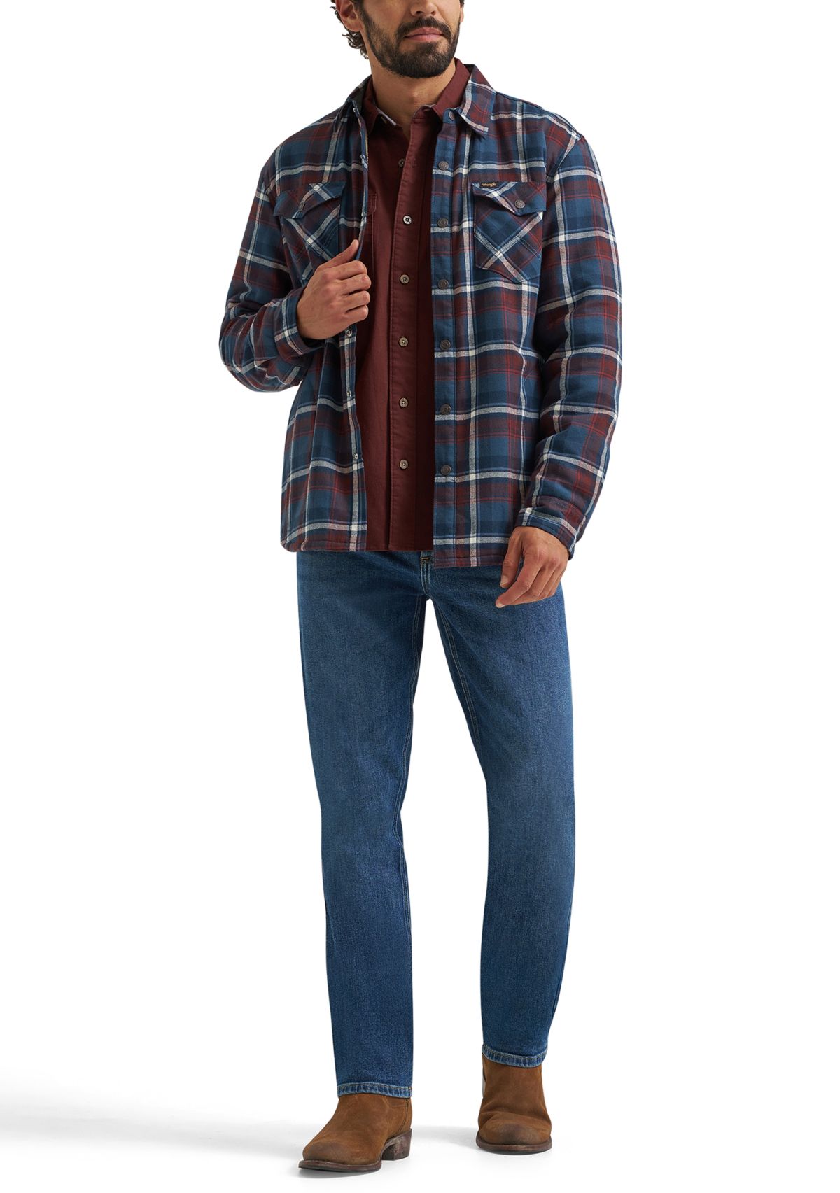 Mens Sherpa Lined Plaid Printed Shirt