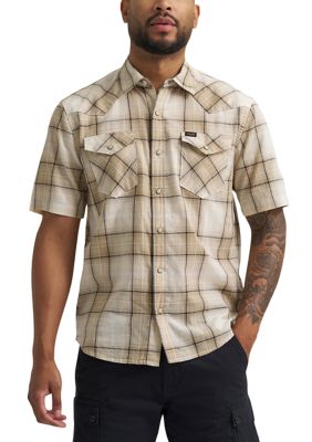 Wrangler Men's Short Sleeve Slub Plaid Shirt