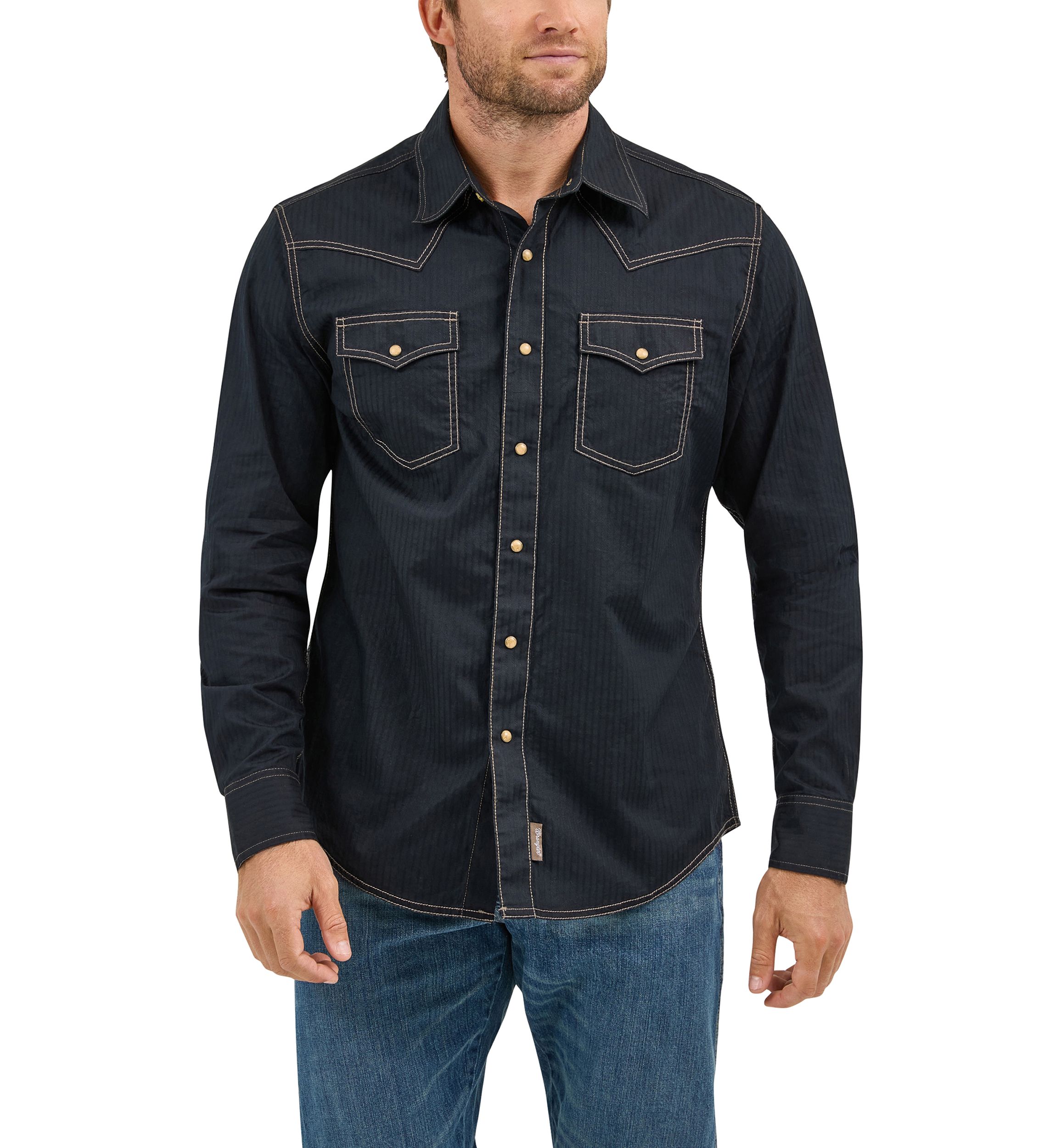 Mens Retro Long Sleeve Woven Western Shirt