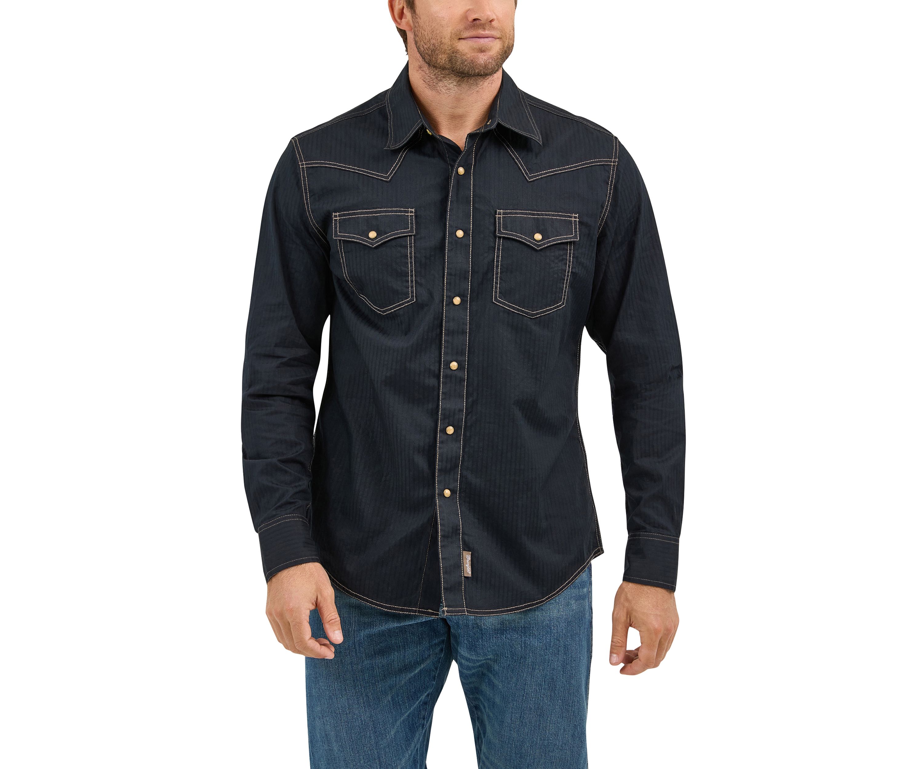 Mens Retro Long Sleeve Woven Western Shirt