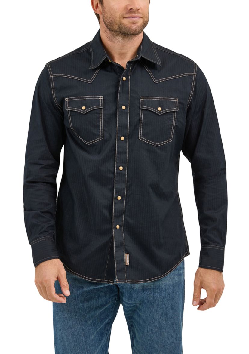 Mens Retro Long Sleeve Woven Western Shirt