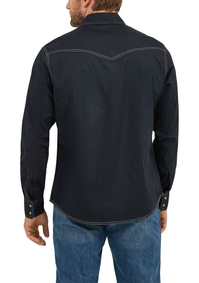 Mens Retro Long Sleeve Woven Western Shirt