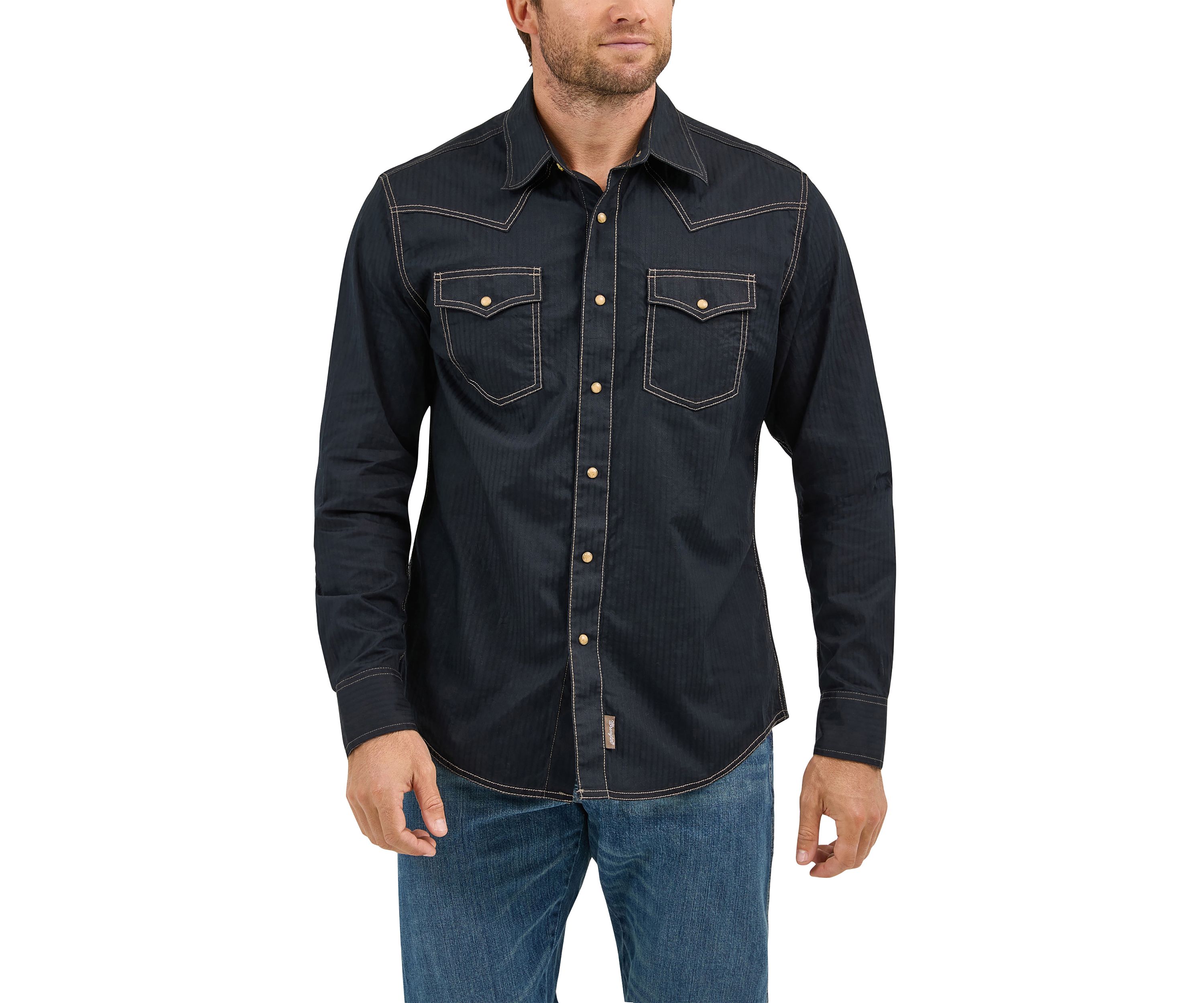 Mens Retro Long Sleeve Woven Western Shirt