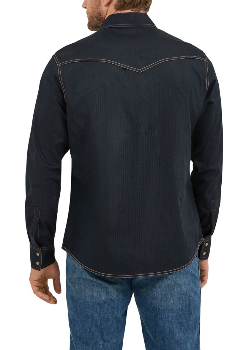 Mens Retro Long Sleeve Woven Western Shirt