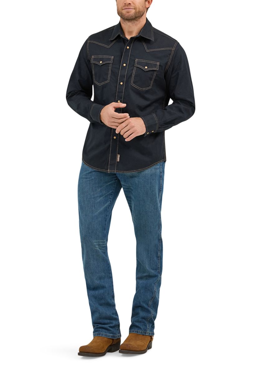 Mens Retro Long Sleeve Woven Western Shirt