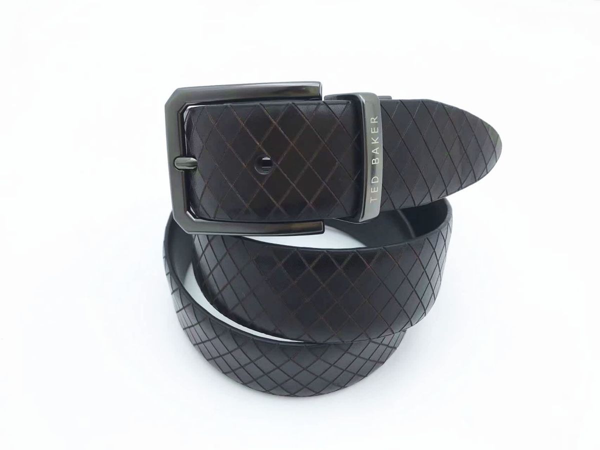 Brown Embossed Reversible Leather Belt