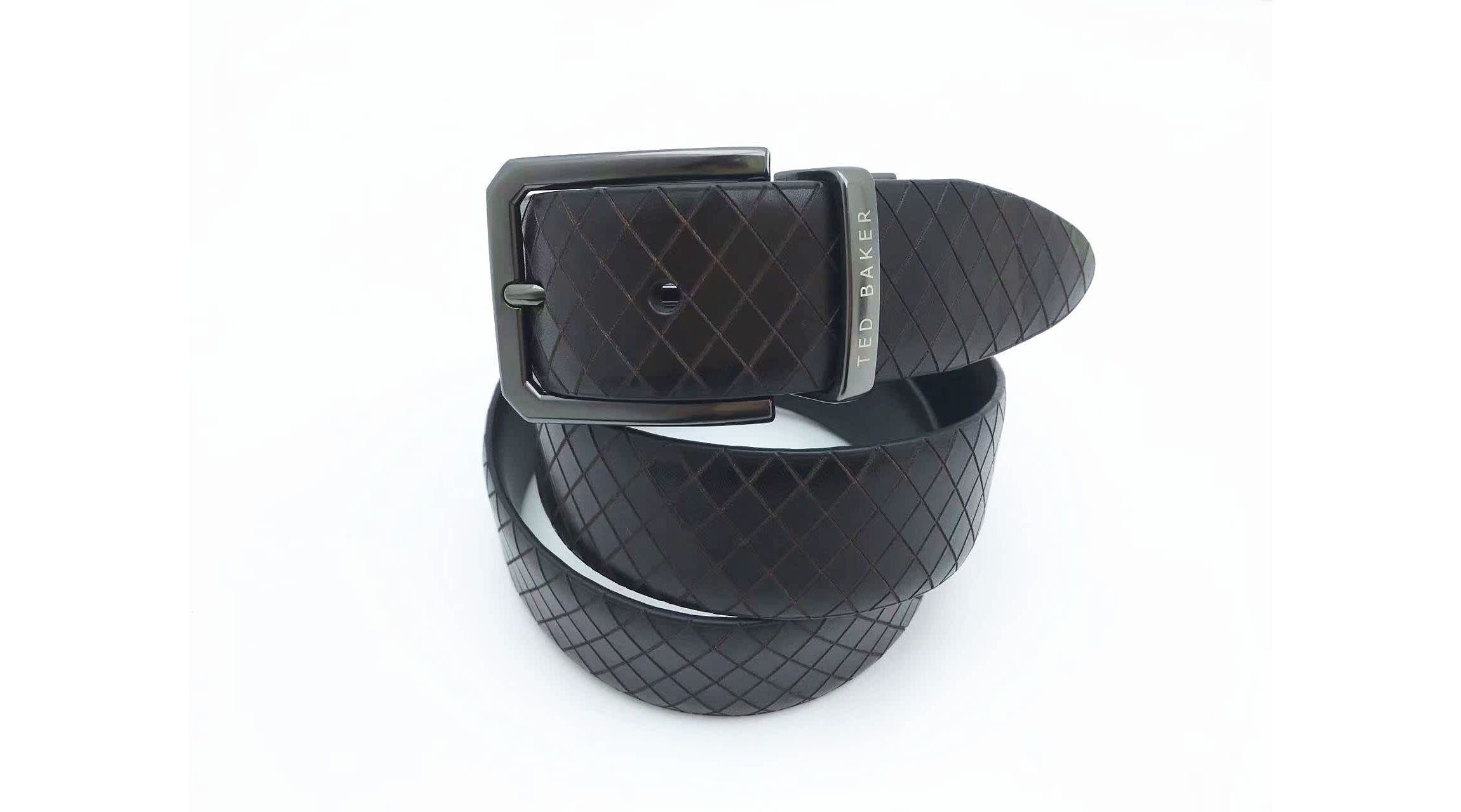 Brown Embossed Reversible Leather Belt
