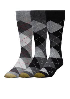 Gold Toe Men's Set of 3 Carlyle Argyle Socks, Grey, 10 - 13