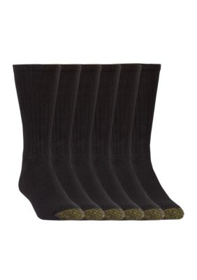 Gold Toe Men's 6 Pack of Cotton Crew Socks, Black, 10 - 13