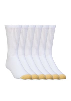 Gold Toe Men's 6 Pack of Cotton Crew Socks, White, 10 - 13