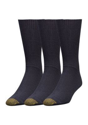 Gold Toe Men's 3-Pack Fluffie Acrylic Socks, Navy Blue, M (10-13)