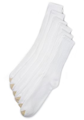 Gold Toe Men's Big & Tall Cotton Crew 6 Pack Athletic Socks, White, 16.5 31