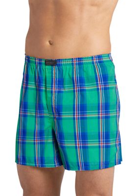 Men's Designer Underwear, Slim-Fit Boxers Blue/Green Tartan Plaid