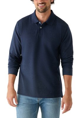 Saddlebred Men's Long Sleeve Textured Polo Shirt, Navy Blue, 2XL Regular