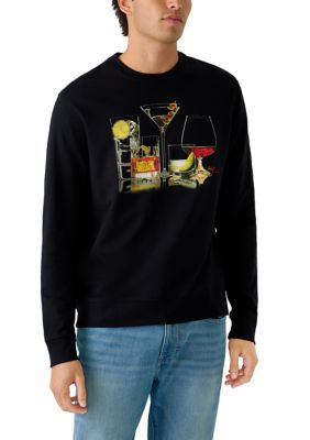 Robert Graham Men's Graphic Crew Neck Sweatshirt, Black, 2XL