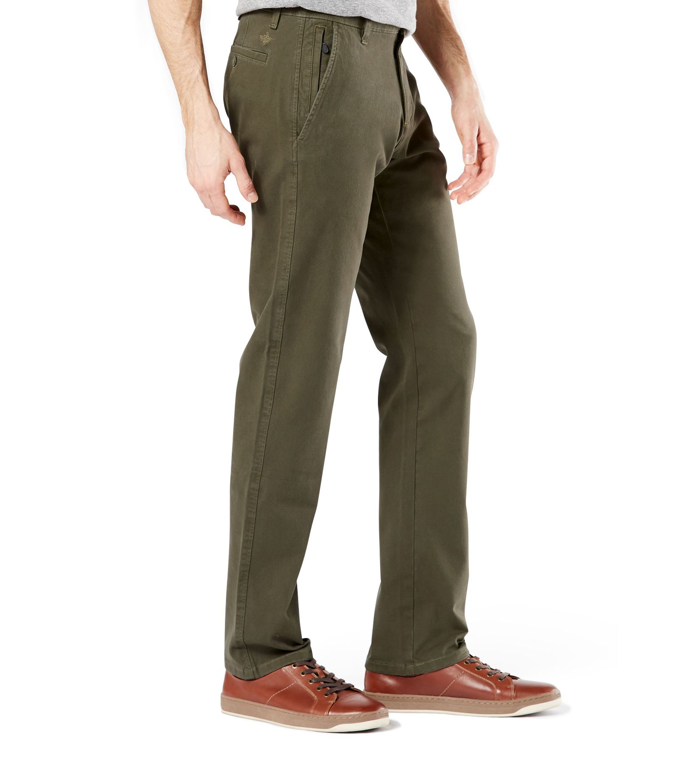 Mens Ultimate 360 Slim Army Olive Chino Pants